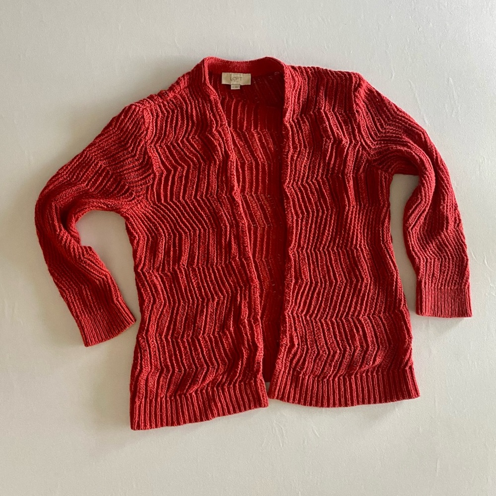 LOFT Outlet Red Knit Cardigan, Size M